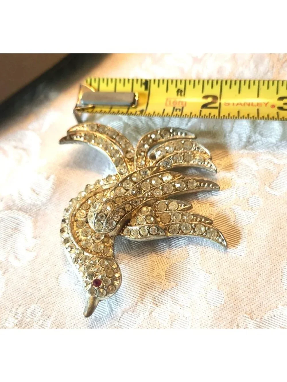 Vintage Large Art deco Style Pot Metal Rhinestone Bird Of Paradise Brooch - Picture 7 of 8